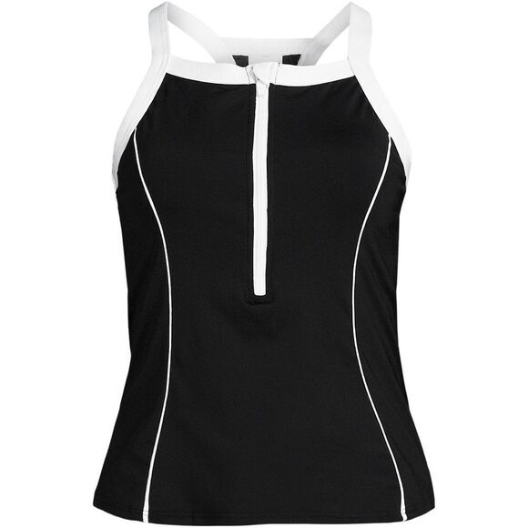 Land’s End Plus Regular sizes zip front soft cup tankini black white Various - Picture 1 of 8
